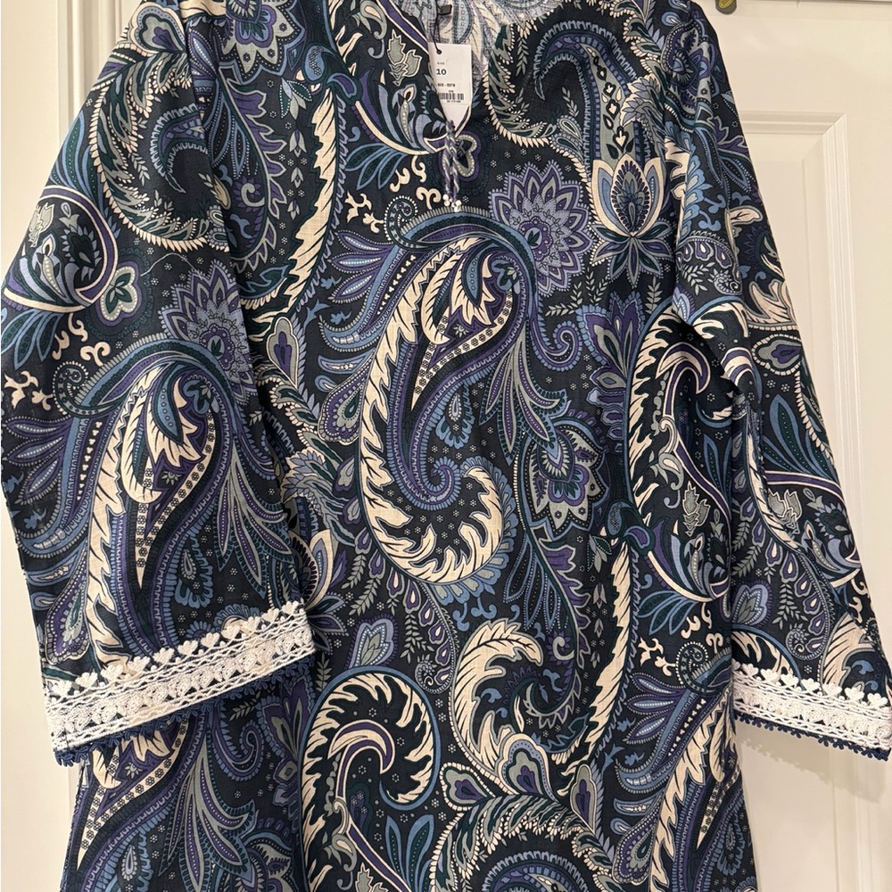 Khaadi Smart Fit Blue and Cream Paisley Top tunic kurta